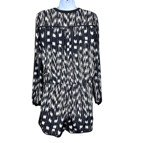 Parker Long Sleeve V Neck Shorts 100% Silk Romper Black‎ White Women Size Small - Picture 4 of 9